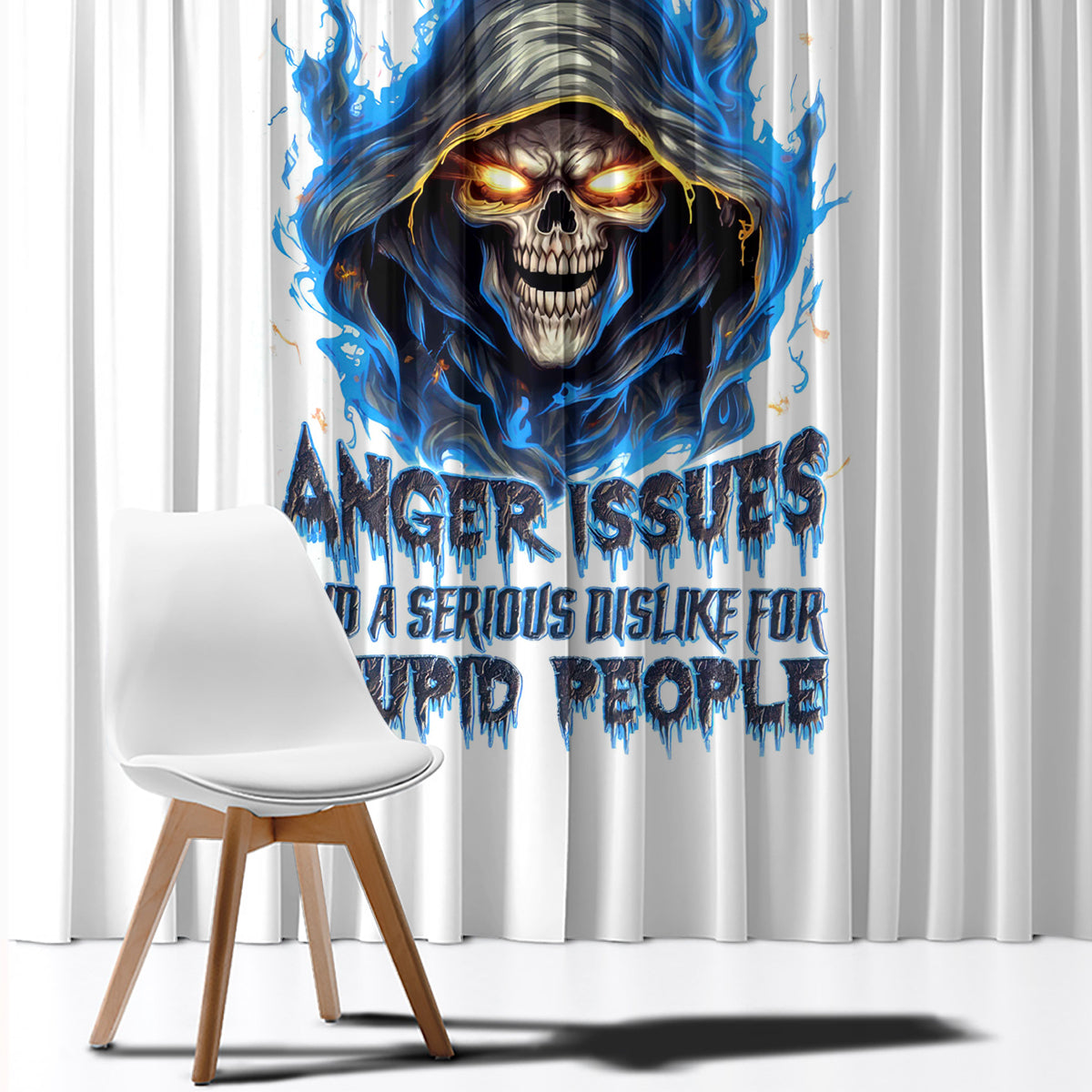 Death Skull Window Curtain Walk Away I Have Anger Issues And Dislike For Stupod People - Wonder Print Shop