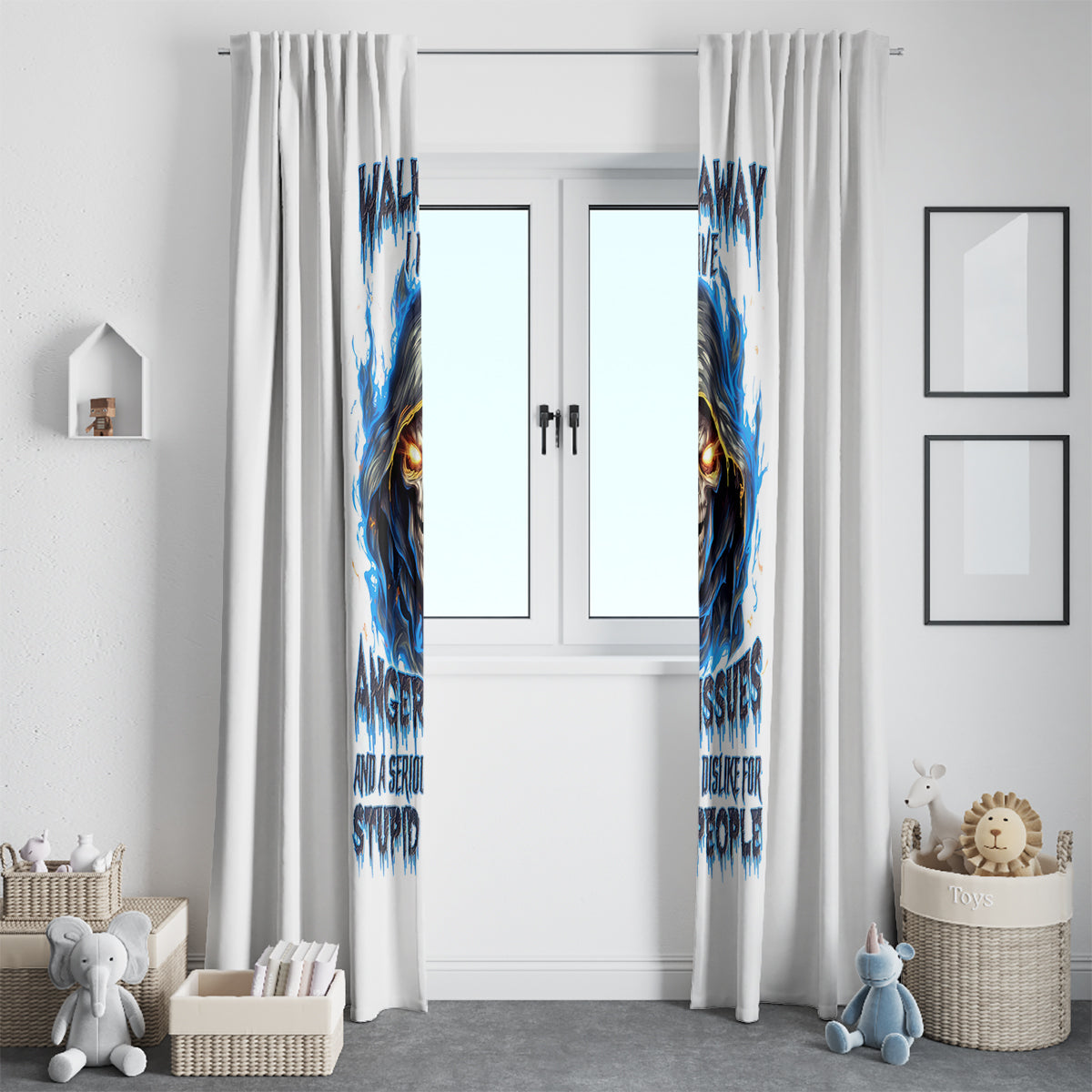 Death Skull Window Curtain Walk Away I Have Anger Issues And Dislike For Stupod People - Wonder Print Shop