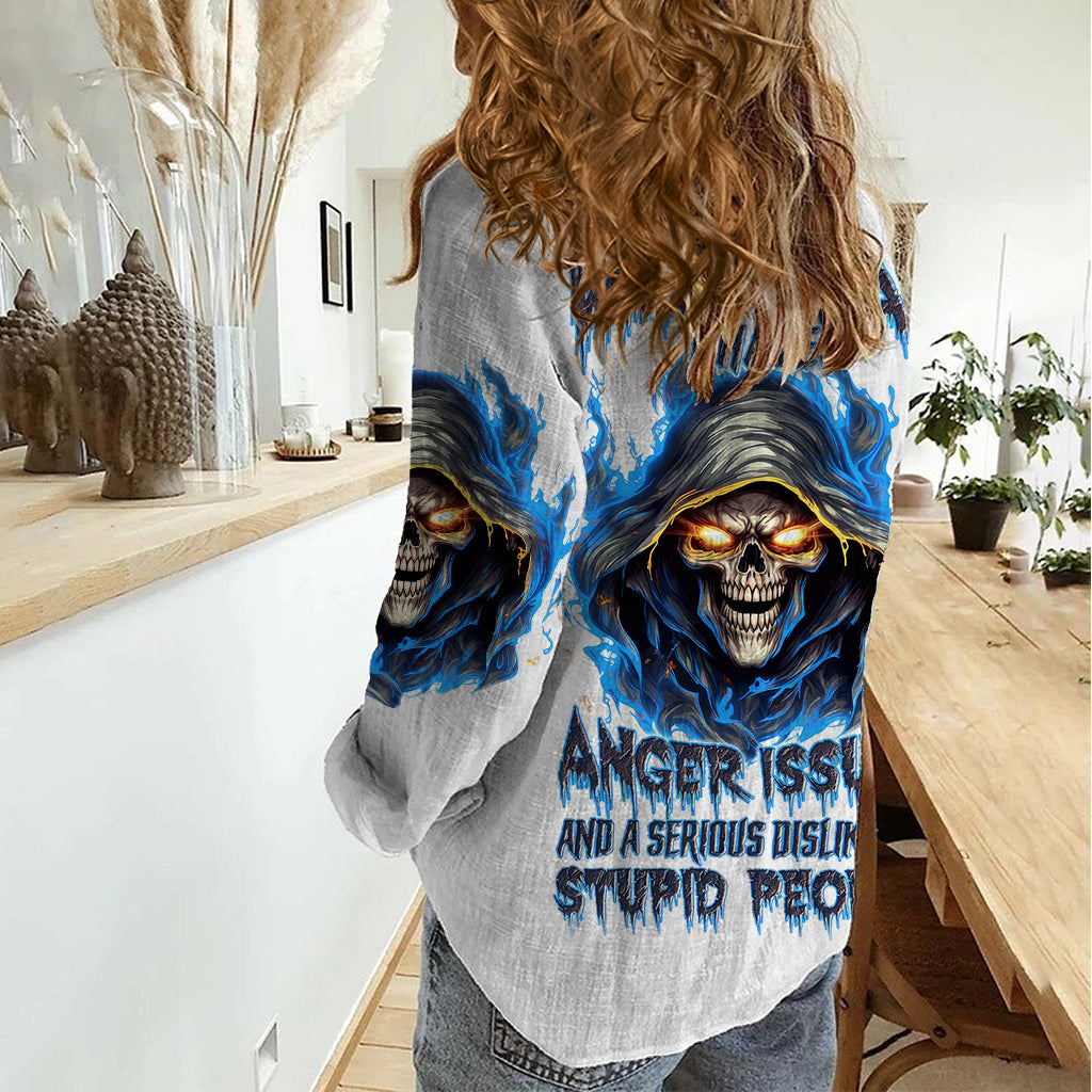 Death Skull Women Casual Shirt Walk Away I Have Anger Issues And Dislike For Stupod People - Wonder Print Shop