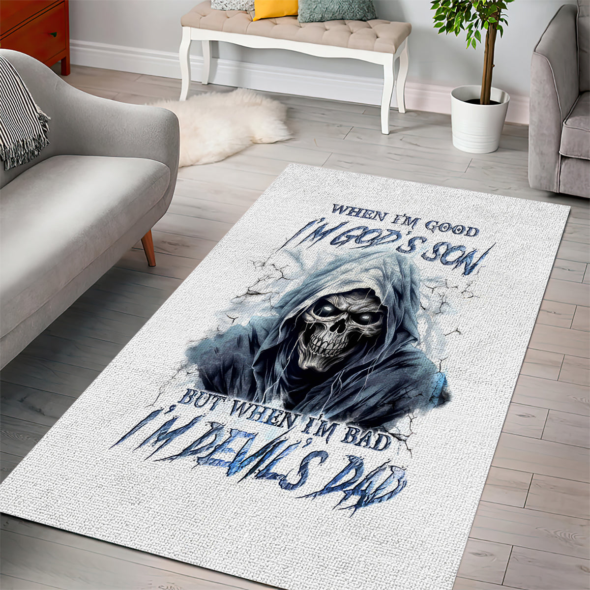 Death Skull Area Rug When I'm Good I God's Son But When I'm Bad I'm Devil's Dad - Wonder Print Shop