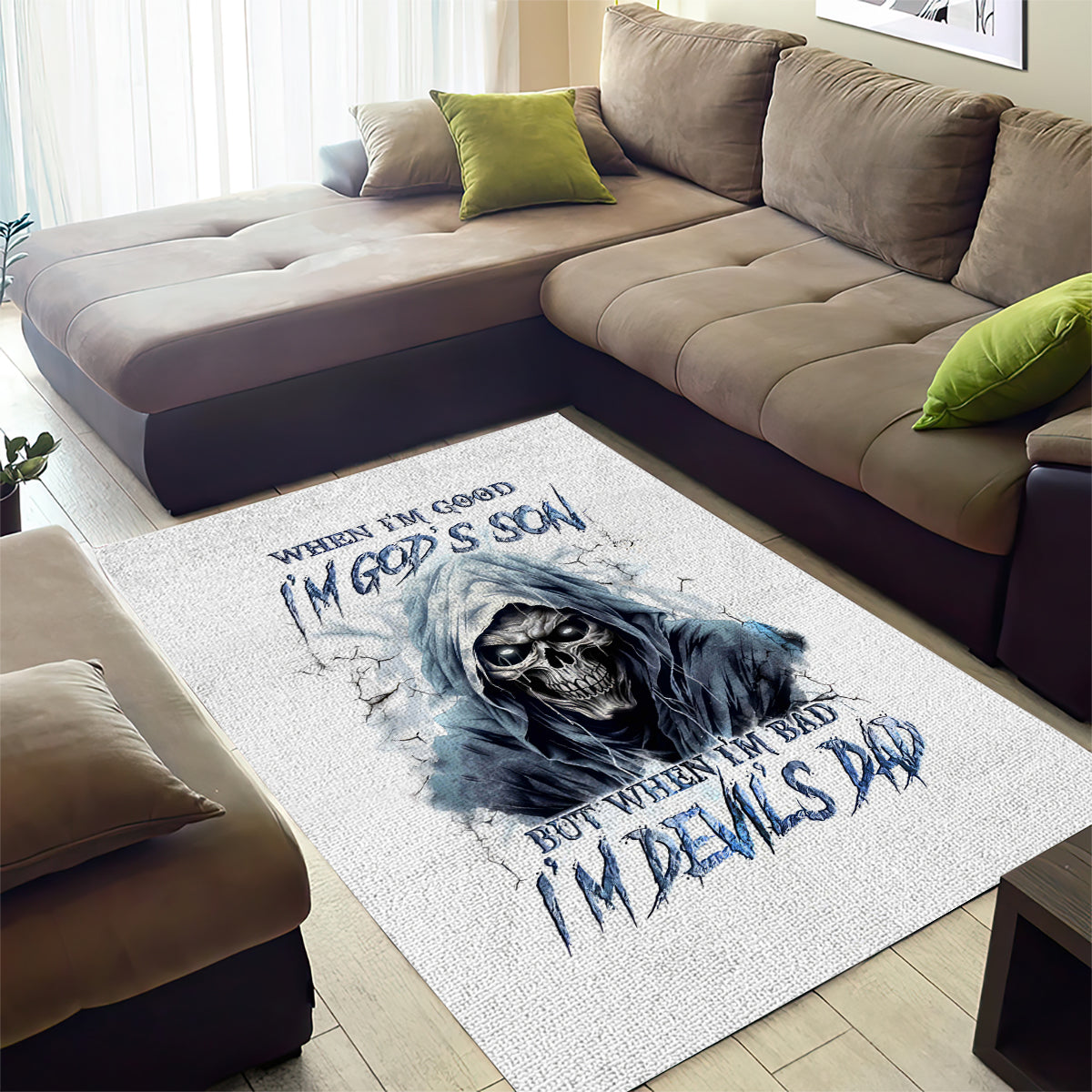 Death Skull Area Rug When I'm Good I God's Son But When I'm Bad I'm Devil's Dad - Wonder Print Shop