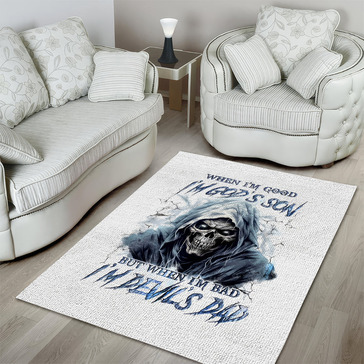 Death Skull Area Rug When I'm Good I God's Son But When I'm Bad I'm Devil's Dad - Wonder Print Shop