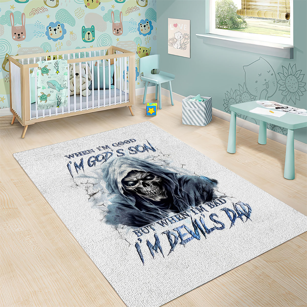 Death Skull Area Rug When I'm Good I God's Son But When I'm Bad I'm Devil's Dad - Wonder Print Shop
