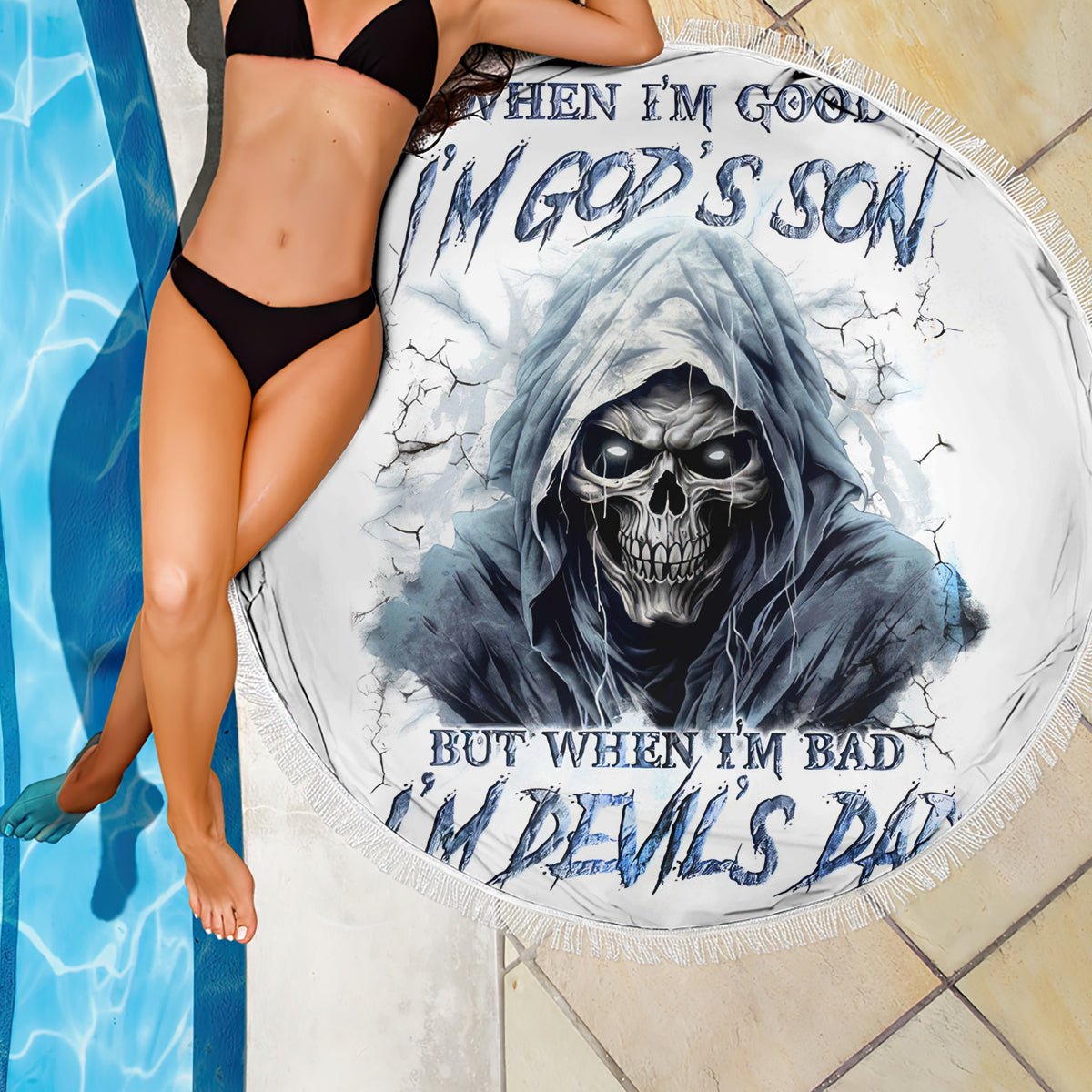Death Skull Beach Blanket When I'm Good I God's Son But When I'm Bad I'm Devil's Dad - Wonder Print Shop