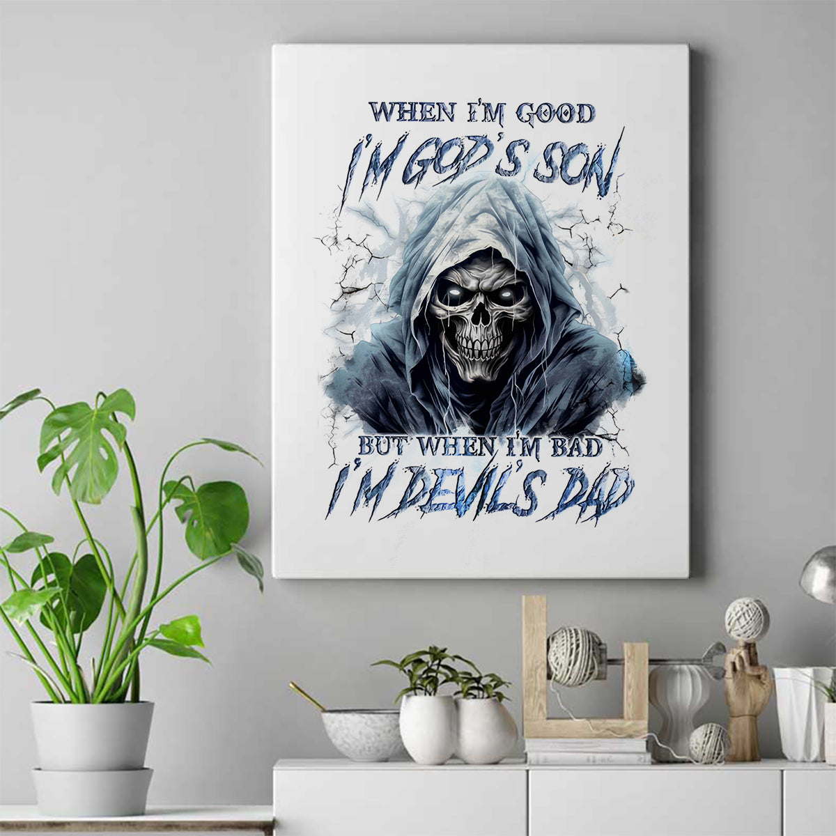 Death Skull Canvas Wall Art When I'm Good I God's Son But When I'm Bad I'm Devil's Dad - Wonder Print Shop