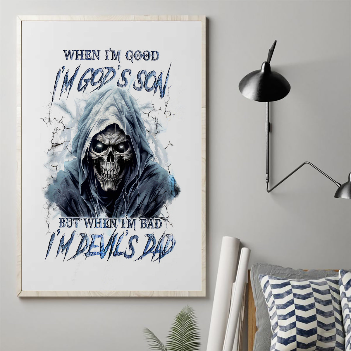 Death Skull Canvas Wall Art When I'm Good I God's Son But When I'm Bad I'm Devil's Dad - Wonder Print Shop
