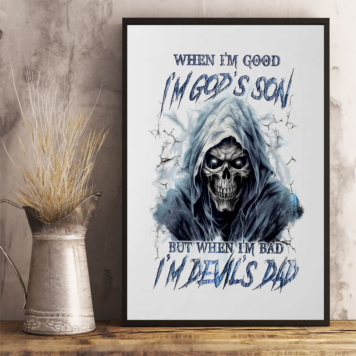 Death Skull Canvas Wall Art When I'm Good I God's Son But When I'm Bad I'm Devil's Dad - Wonder Print Shop