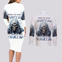 Death Skull Couples Matching Long Sleeve Bodycon Dress and Long Sleeve Button Shirts When I'm Good I God's Son But When I'm Bad I'm Devil's Dad - Wonder Print Shop