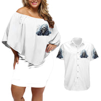 Death Skull Couples Matching Off Shoulder Short Dress and Hawaiian Shirt When I'm Good I God's Son But When I'm Bad I'm Devil's Dad - Wonder Print Shop