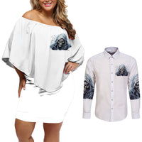Death Skull Couples Matching Off Shoulder Short Dress and Long Sleeve Button Shirts When I'm Good I God's Son But When I'm Bad I'm Devil's Dad - Wonder Print Shop