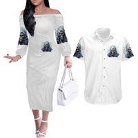 Death Skull Couples Matching Off The Shoulder Long Sleeve Dress and Hawaiian Shirt When I'm Good I God's Son But When I'm Bad I'm Devil's Dad - Wonder Print Shop