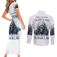 Death Skull Couples Matching Short Sleeve Bodycon Dress and Long Sleeve Button Shirts When I'm Good I God's Son But When I'm Bad I'm Devil's Dad - Wonder Print Shop