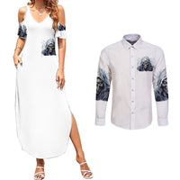 Death Skull Couples Matching Summer Maxi Dress and Long Sleeve Button Shirts When I'm Good I God's Son But When I'm Bad I'm Devil's Dad - Wonder Print Shop