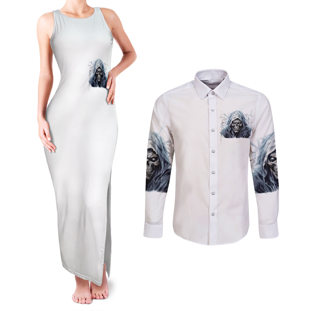 Death Skull Couples Matching Tank Maxi Dress and Long Sleeve Button Shirts When I'm Good I God's Son But When I'm Bad I'm Devil's Dad - Wonder Print Shop