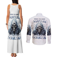 Death Skull Couples Matching Tank Maxi Dress and Long Sleeve Button Shirts When I'm Good I God's Son But When I'm Bad I'm Devil's Dad - Wonder Print Shop