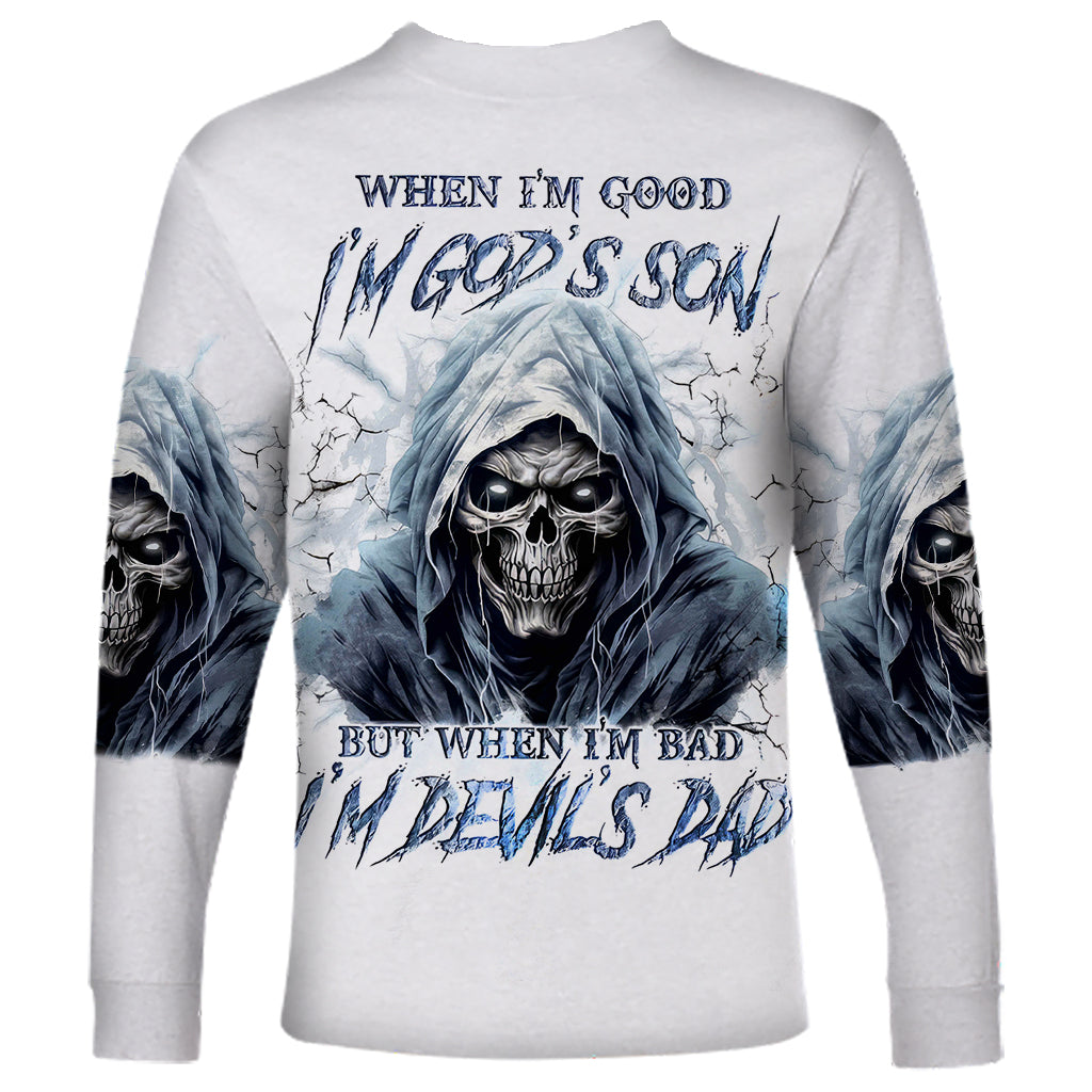 Death Skull Long Sleeve Shirt When I'm Good I God's Son But When I'm Bad I'm Devil's Dad - Wonder Print Shop