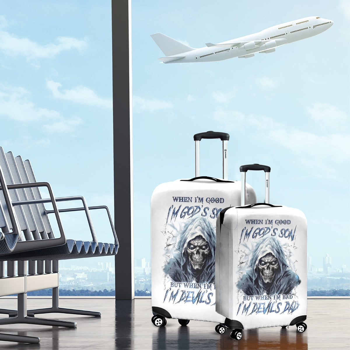 Death Skull Luggage Cover When I'm Good I God's Son But When I'm Bad I'm Devil's Dad - Wonder Print Shop