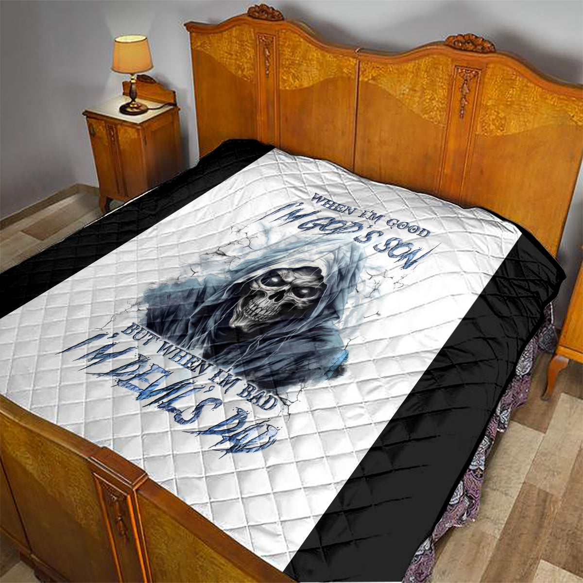 Death Skull Quilt When I'm Good I God's Son But When I'm Bad I'm Devil's Dad - Wonder Print Shop