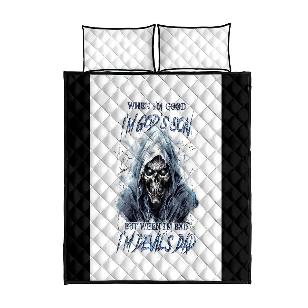 Death Skull Quilt Bed Set When I'm Good I God's Son But When I'm Bad I'm Devil's Dad - Wonder Print Shop