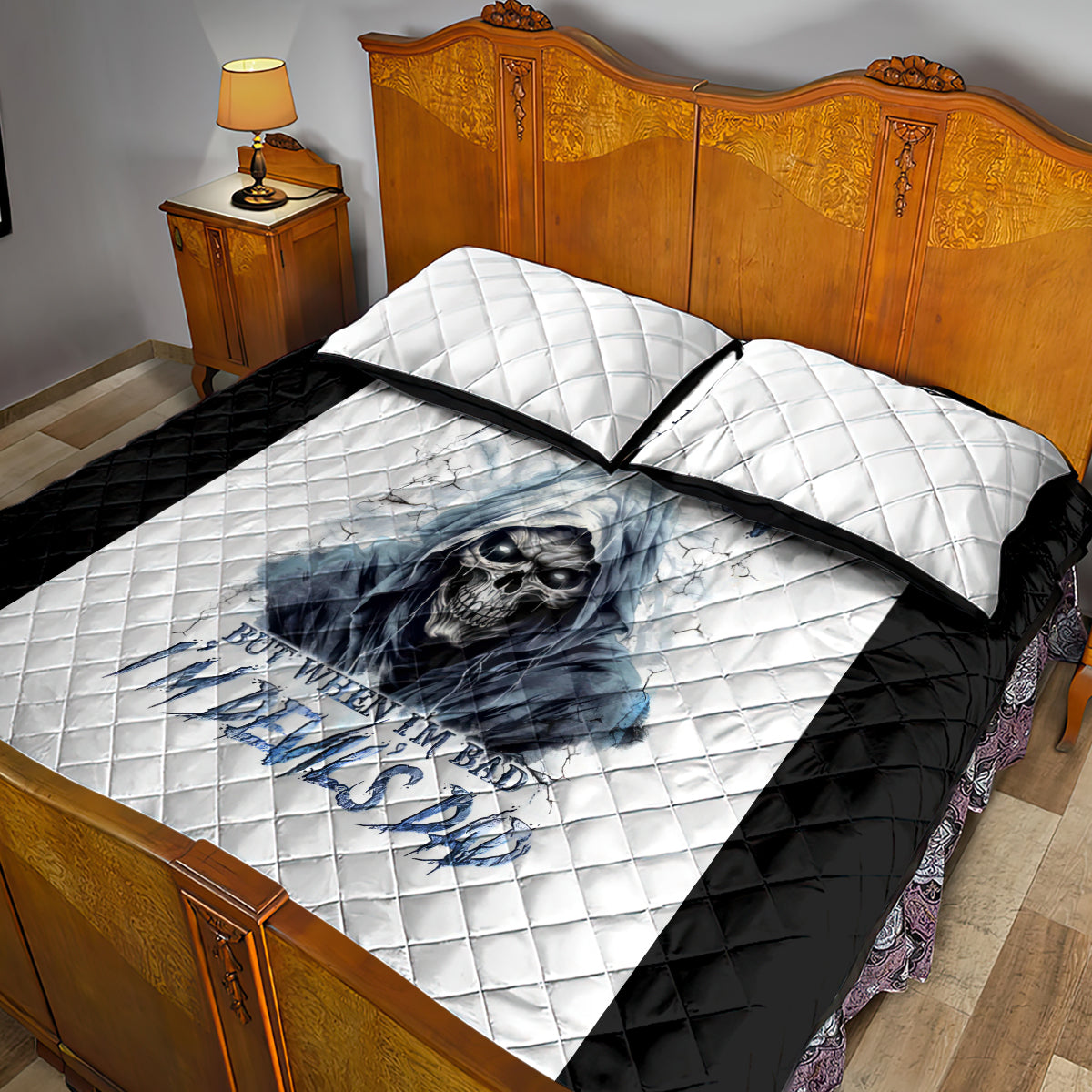 Death Skull Quilt Bed Set When I'm Good I God's Son But When I'm Bad I'm Devil's Dad - Wonder Print Shop