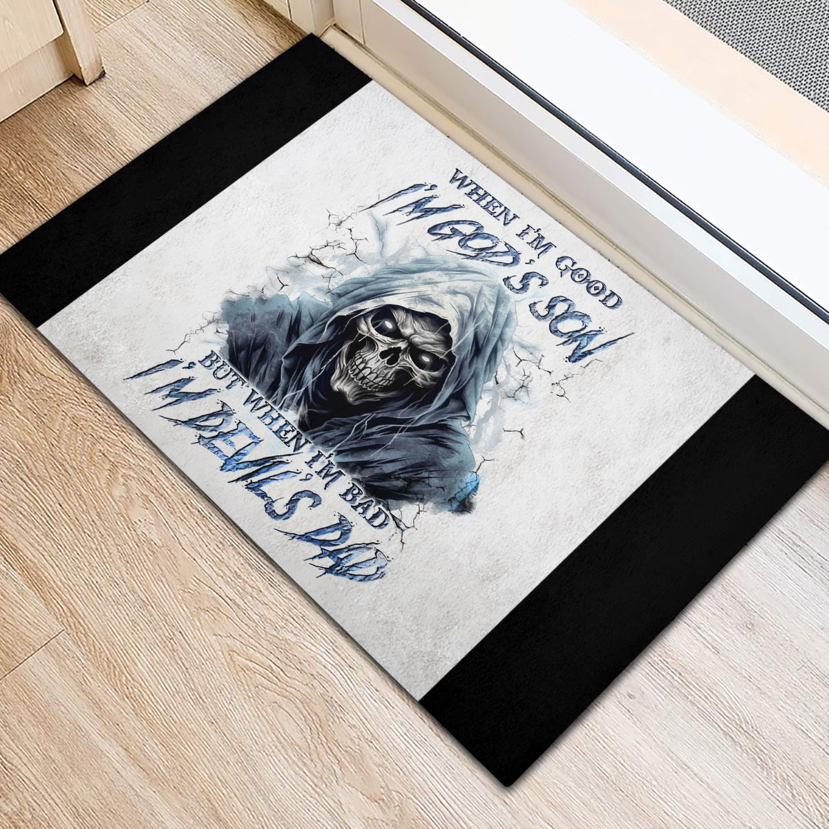 Death Skull Rubber Doormat When I'm Good I God's Son But When I'm Bad I'm Devil's Dad - Wonder Print Shop