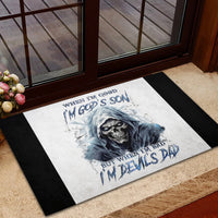 Death Skull Rubber Doormat When I'm Good I God's Son But When I'm Bad I'm Devil's Dad - Wonder Print Shop