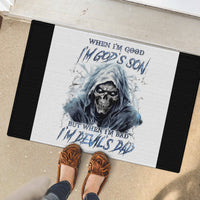 Death Skull Rubber Doormat When I'm Good I God's Son But When I'm Bad I'm Devil's Dad - Wonder Print Shop