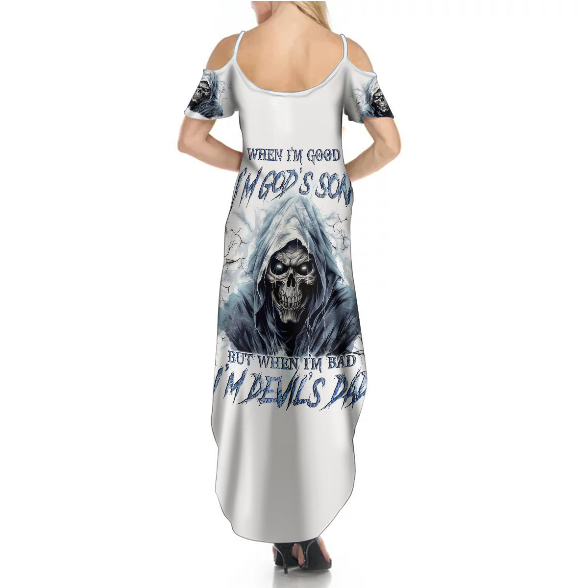 Death Skull Summer Maxi Dress When I'm Good I God's Son But When I'm Bad I'm Devil's Dad - Wonder Print Shop