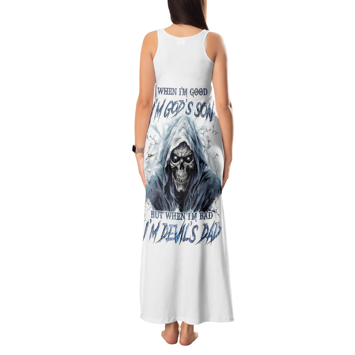 Death Skull Tank Maxi Dress When I'm Good I God's Son But When I'm Bad I'm Devil's Dad - Wonder Print Shop