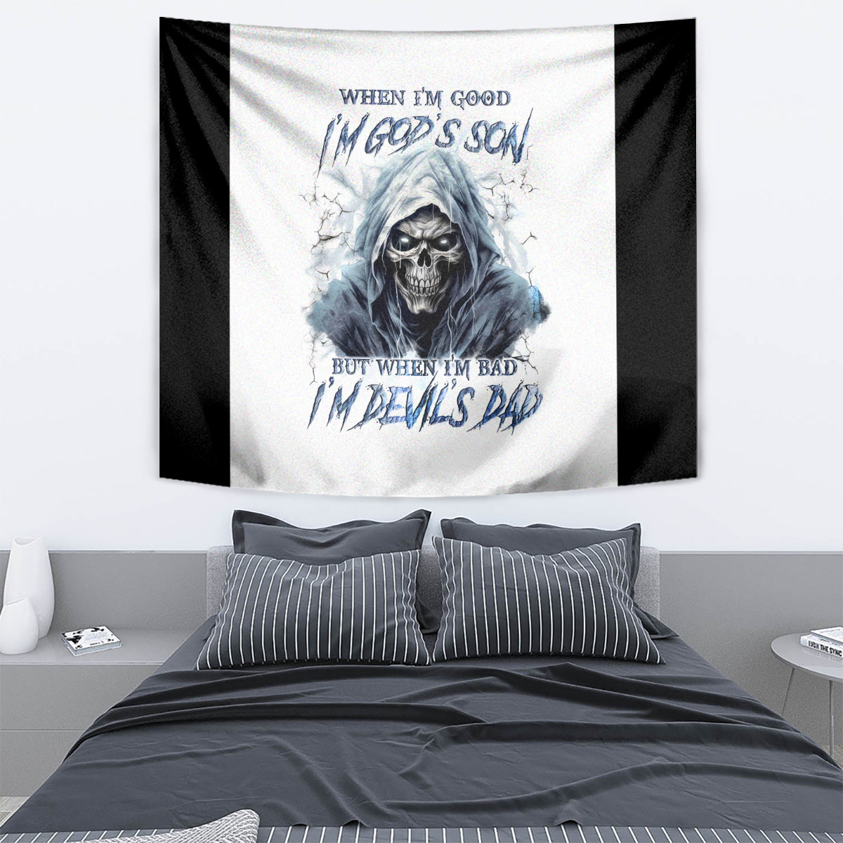Death Skull Tapestry When I'm Good I God's Son But When I'm Bad I'm Devil's Dad - Wonder Print Shop
