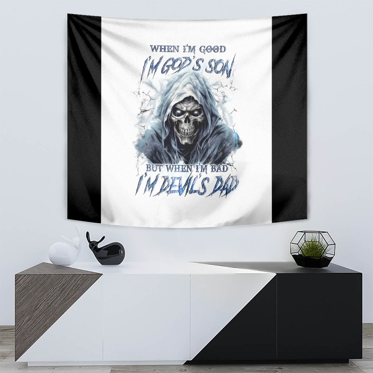 Death Skull Tapestry When I'm Good I God's Son But When I'm Bad I'm Devil's Dad - Wonder Print Shop
