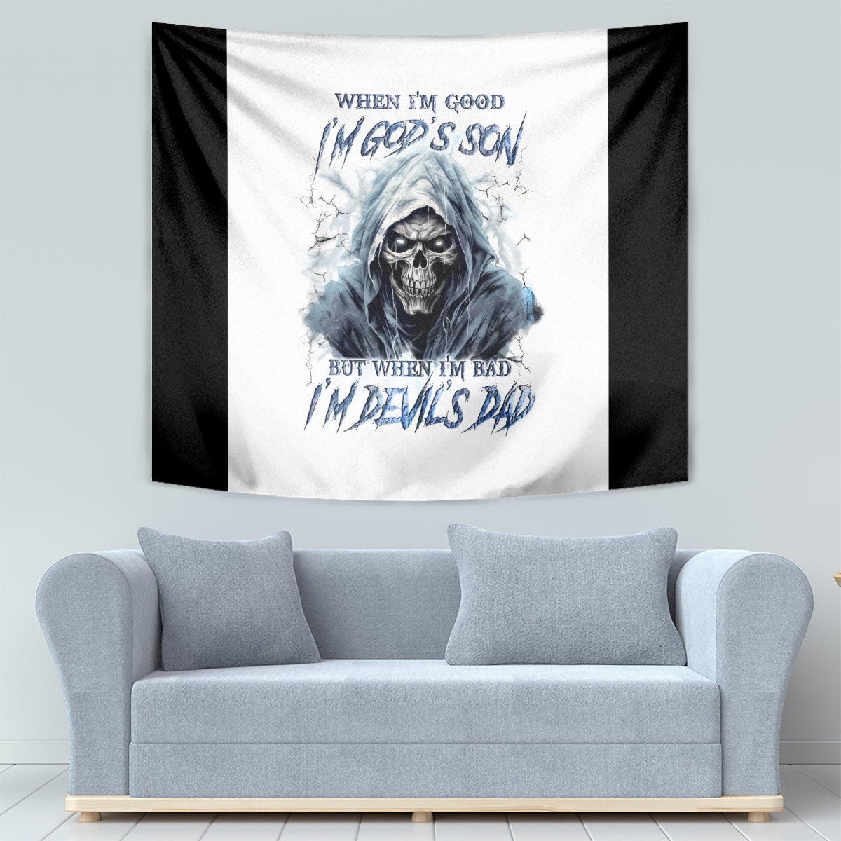 Death Skull Tapestry When I'm Good I God's Son But When I'm Bad I'm Devil's Dad - Wonder Print Shop