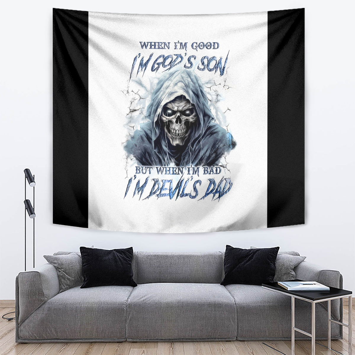 Death Skull Tapestry When I'm Good I God's Son But When I'm Bad I'm Devil's Dad - Wonder Print Shop