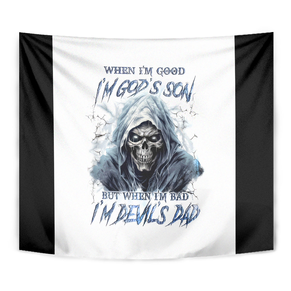 Death Skull Tapestry When I'm Good I God's Son But When I'm Bad I'm Devil's Dad - Wonder Print Shop