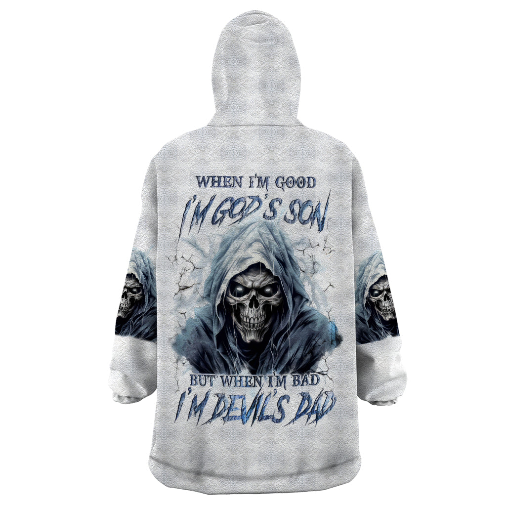 Death Skull Wearable Blanket Hoodie When I'm Good I God's Son But When I'm Bad I'm Devil's Dad - Wonder Print Shop