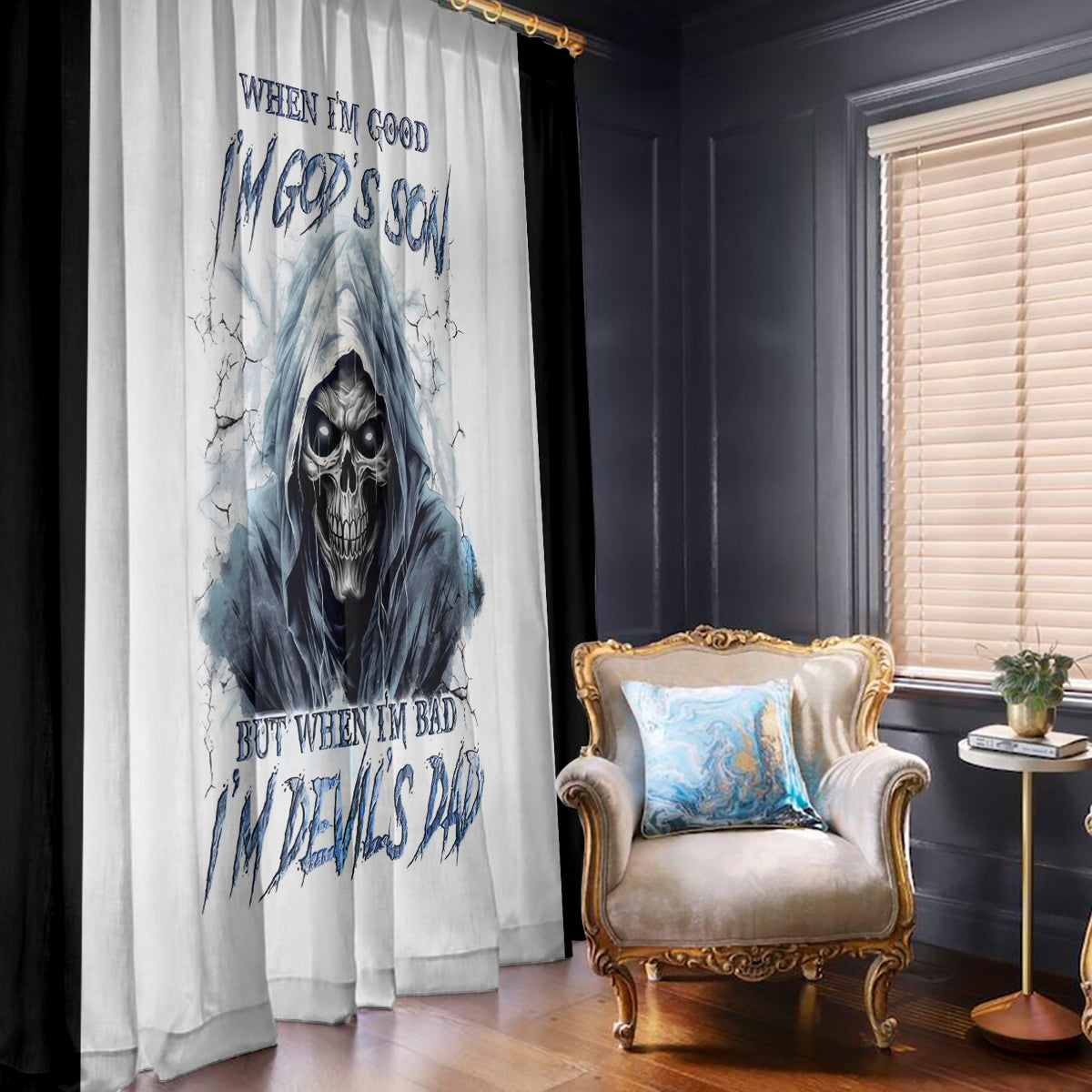 Death Skull Window Curtain When I'm Good I God's Son But When I'm Bad I'm Devil's Dad - Wonder Print Shop