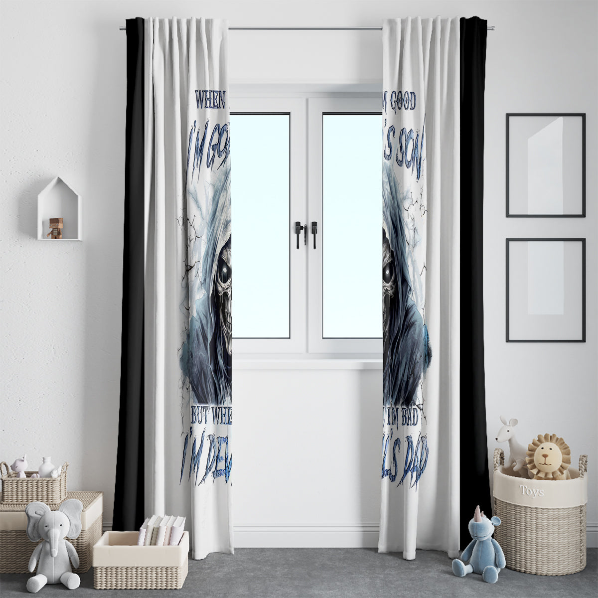 Death Skull Window Curtain When I'm Good I God's Son But When I'm Bad I'm Devil's Dad - Wonder Print Shop