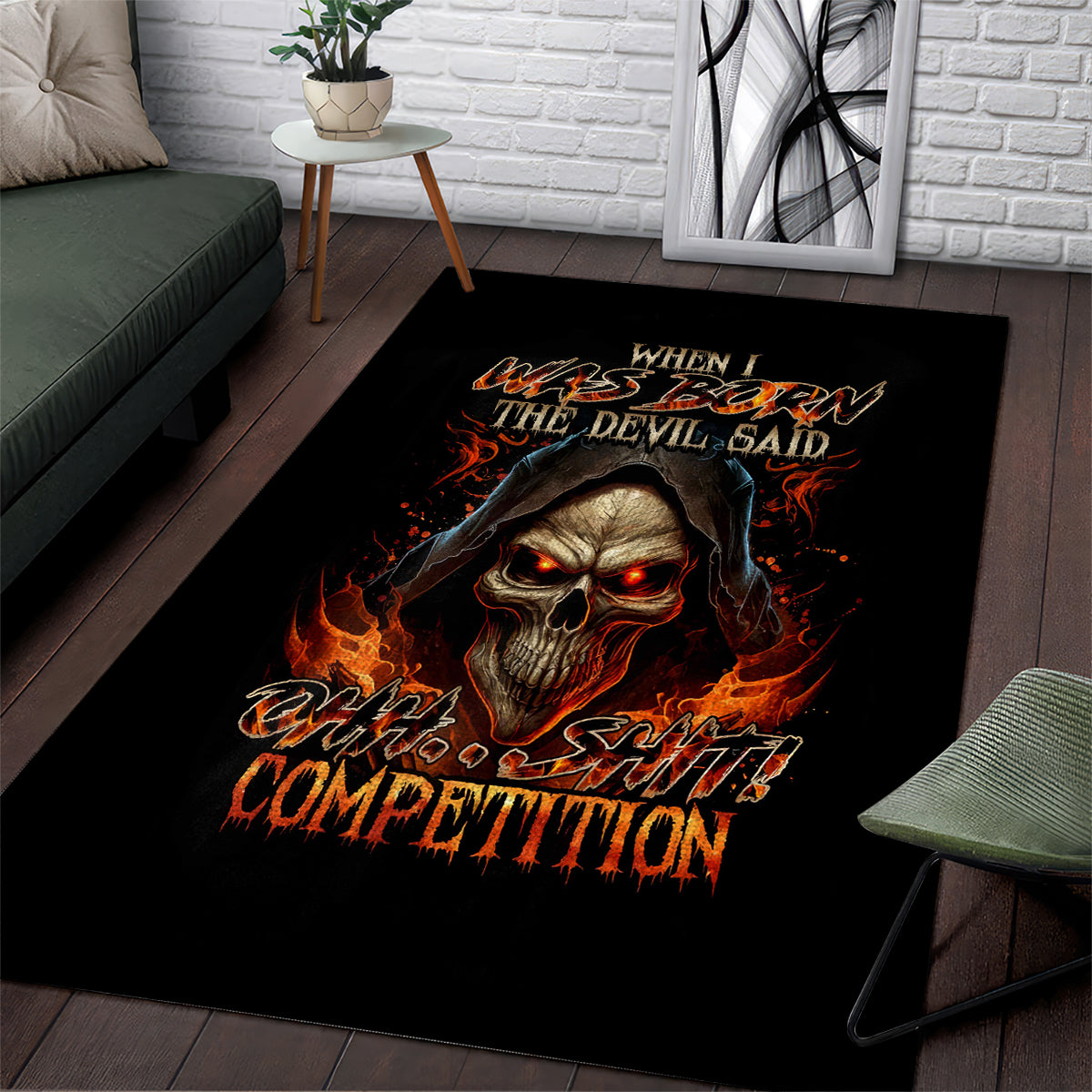 Flame Skull Area Rug When I Was Born The Devil Said Oh Shit Compettion - Wonder Print Shop