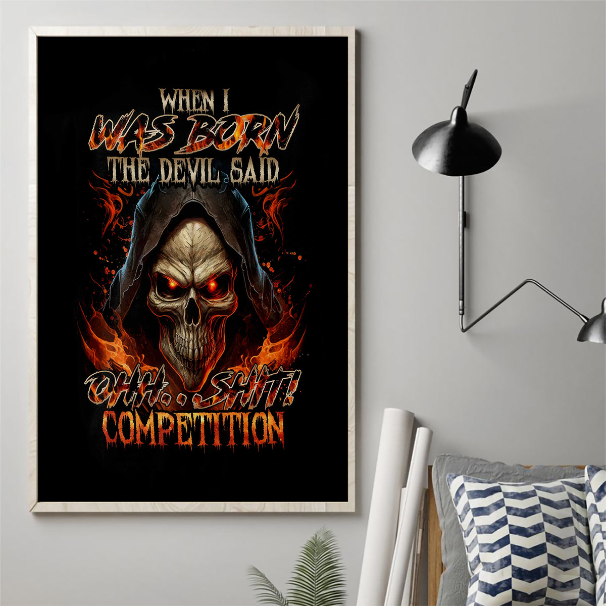 Flame Skull Canvas Wall Art When I Was Born The Devil Said Oh Shit Compettion - Wonder Print Shop