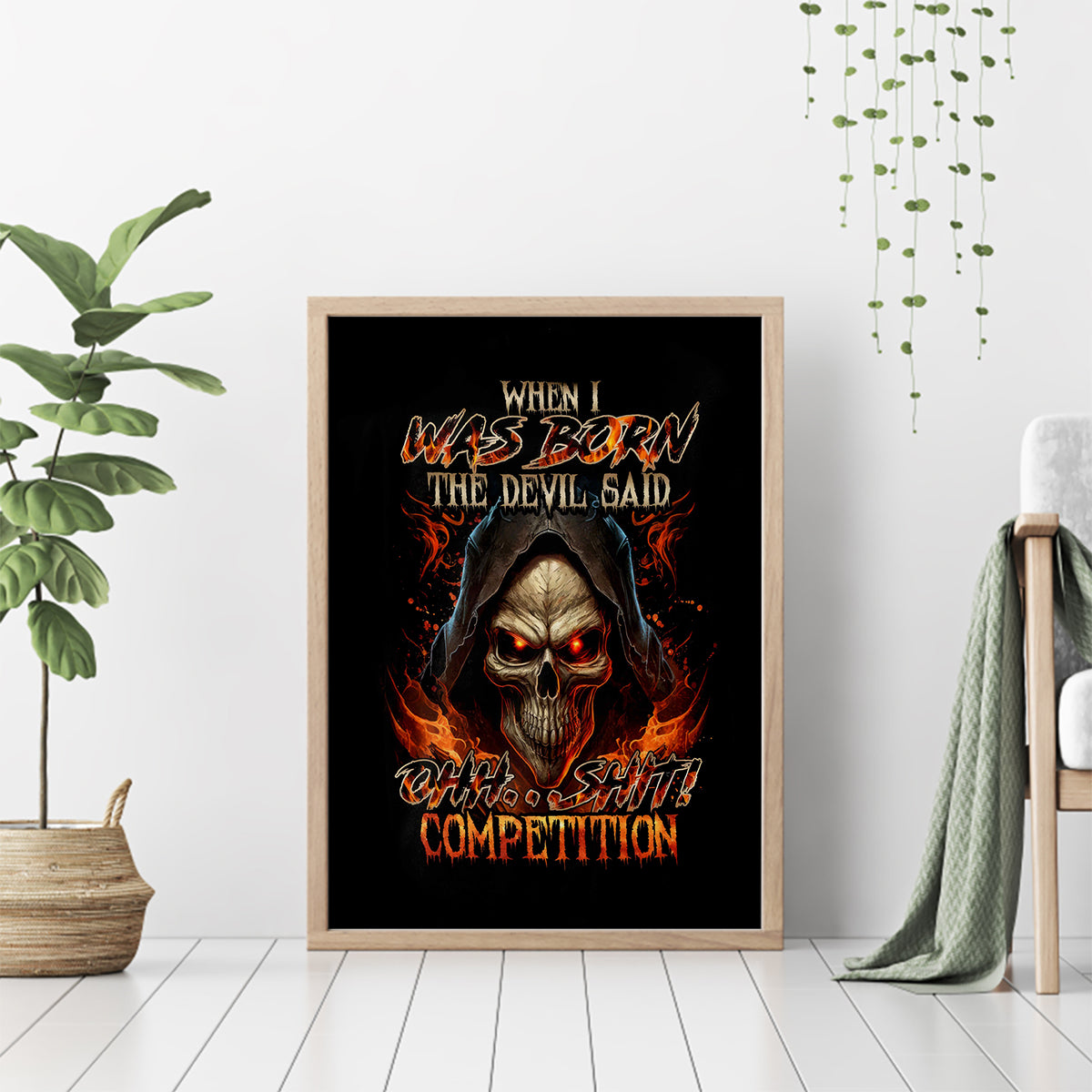 Flame Skull Canvas Wall Art When I Was Born The Devil Said Oh Shit Compettion - Wonder Print Shop