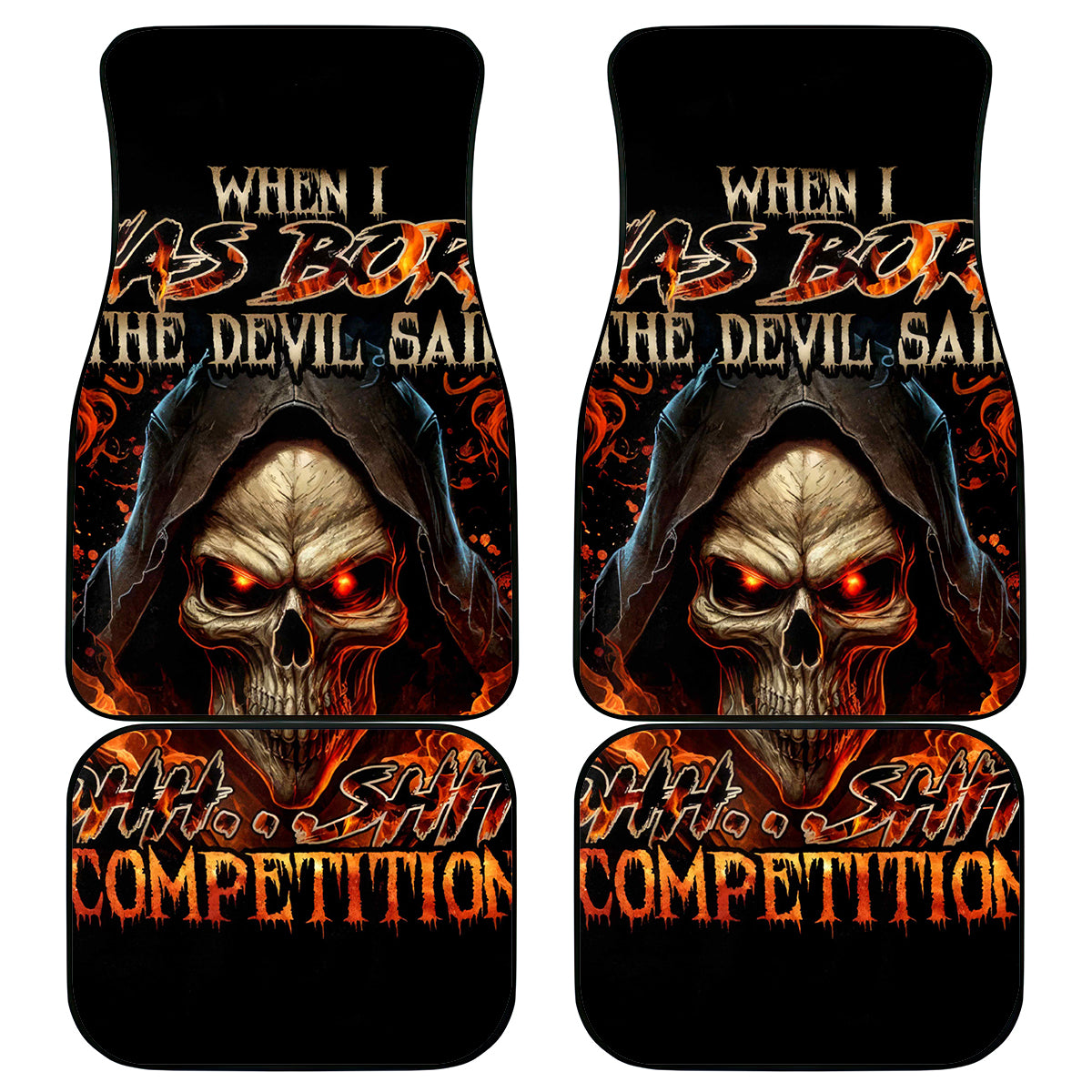 Flame Skull Car Mats When I Was Born The Devil Said Oh Shit Compettion - Wonder Print Shop
