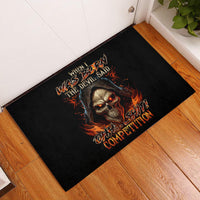 Flame Skull Rubber Doormat When I Was Born The Devil Said Oh Shit Compettion - Wonder Print Shop