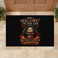 Flame Skull Rubber Doormat When I Was Born The Devil Said Oh Shit Compettion - Wonder Print Shop