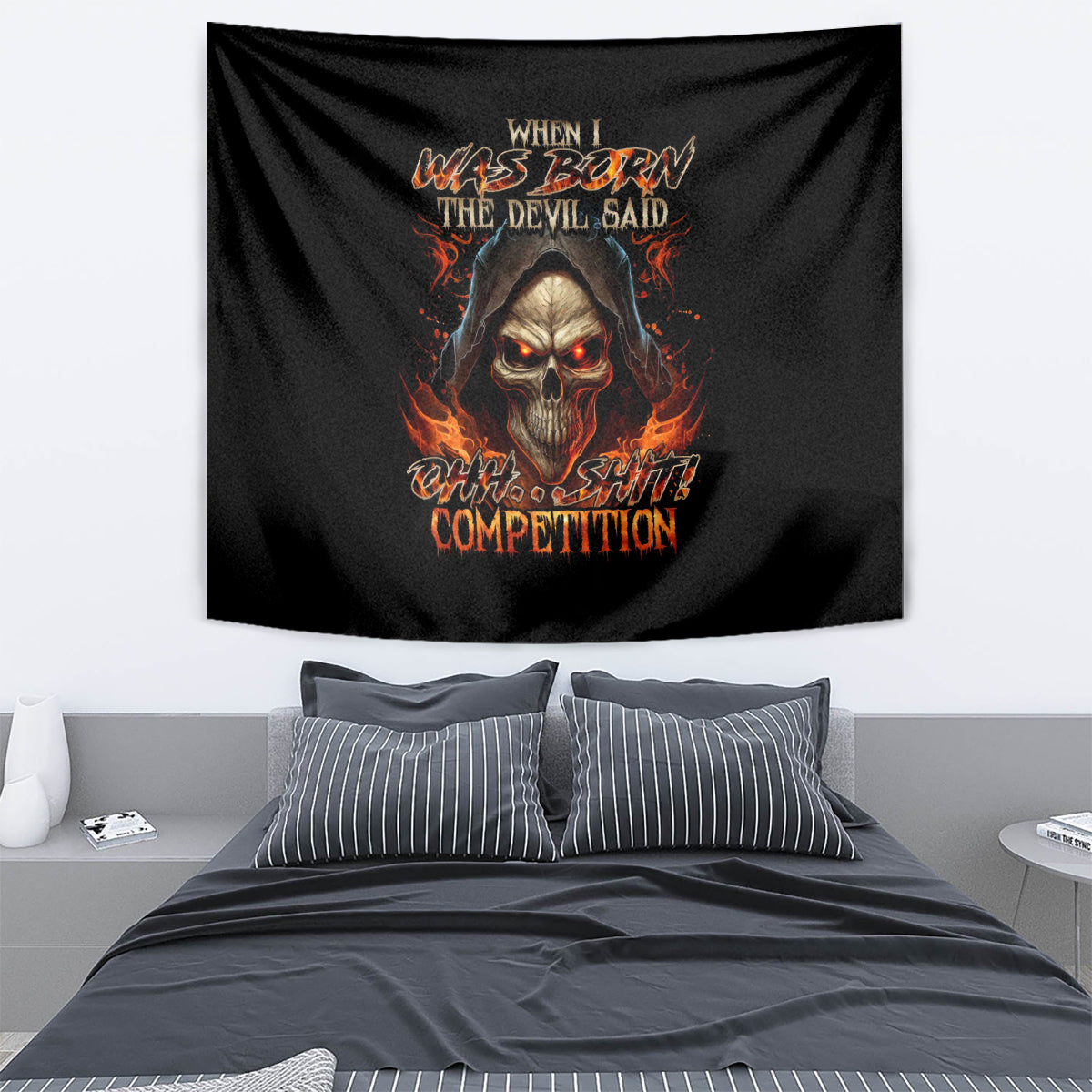 Flame Skull Tapestry When I Was Born The Devil Said Oh Shit Compettion - Wonder Print Shop