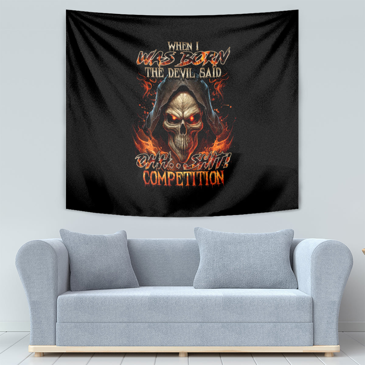 Flame Skull Tapestry When I Was Born The Devil Said Oh Shit Compettion - Wonder Print Shop