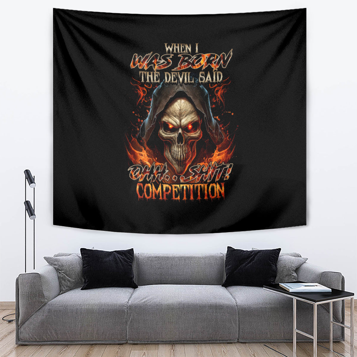 Flame Skull Tapestry When I Was Born The Devil Said Oh Shit Compettion - Wonder Print Shop