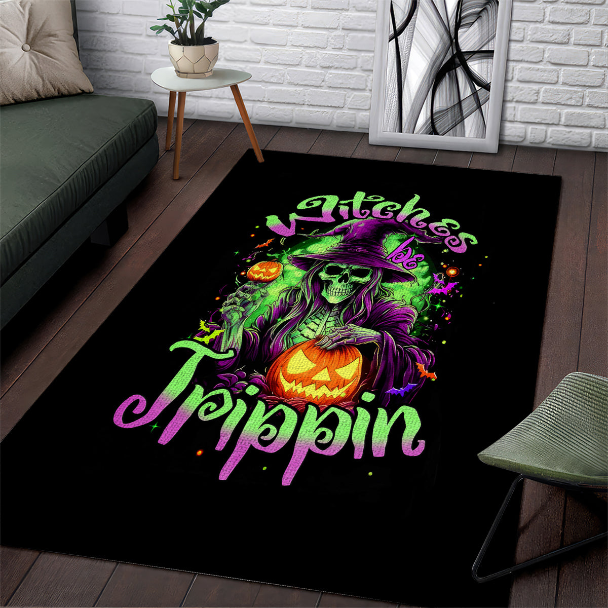 Pumpkin Witch Skull Area Rug Witches Be Trippin - Wonder Print Shop