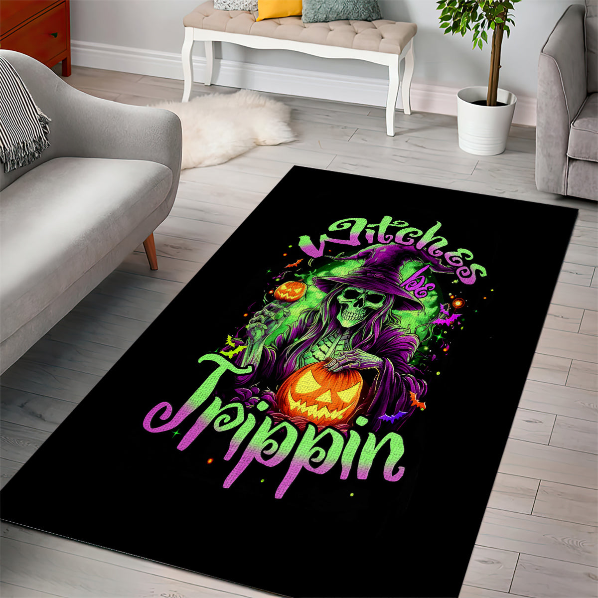Pumpkin Witch Skull Area Rug Witches Be Trippin - Wonder Print Shop