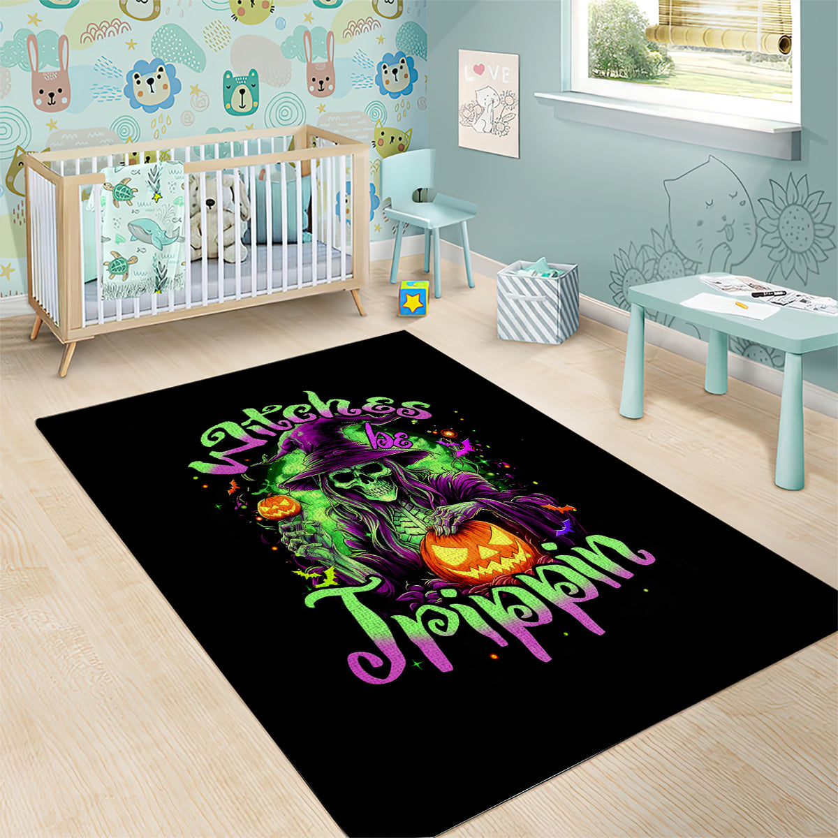 Pumpkin Witch Skull Area Rug Witches Be Trippin - Wonder Print Shop