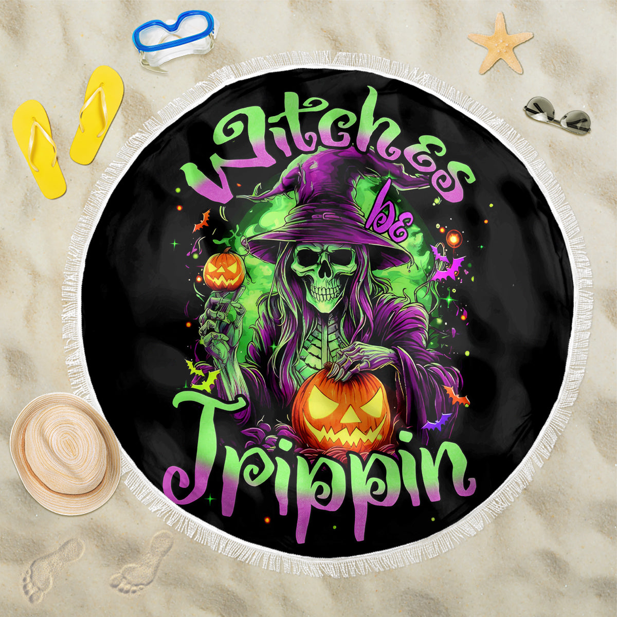 Pumpkin Witch Skull Beach Blanket Witches Be Trippin - Wonder Print Shop